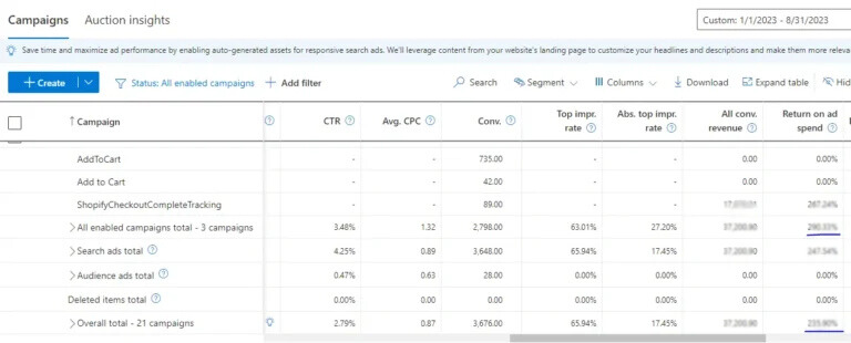 7e wellness ppc 3 - Edited Bing Ads Average ROAS
